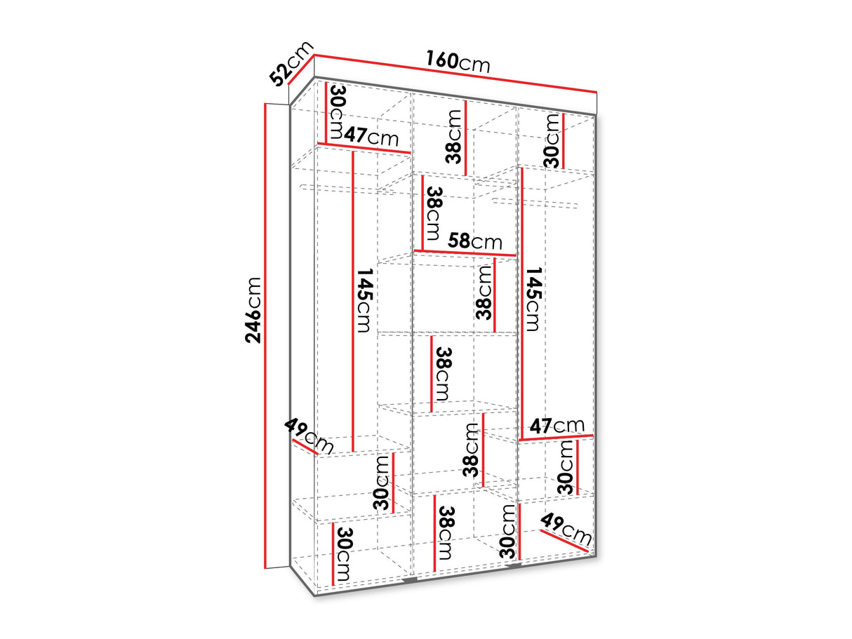 Gardróbszekrény Szafa COMO 1 160 (gł.50), Szín: Fehér, Fogantyú színe: Fekete, Szélesség: 160 cm, Mélység: 52 cm