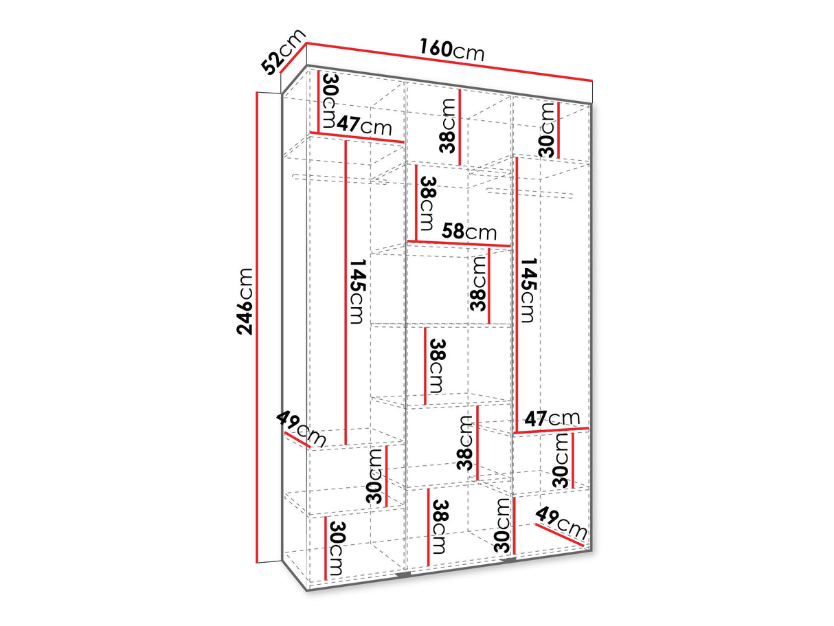 Gardróbszekrény Szafa COMO 1 160 (gł.50), Szín: Fehér, Fogantyú színe: Aranysárga, Szélesség: 160 cm, Mélység: 52 cm