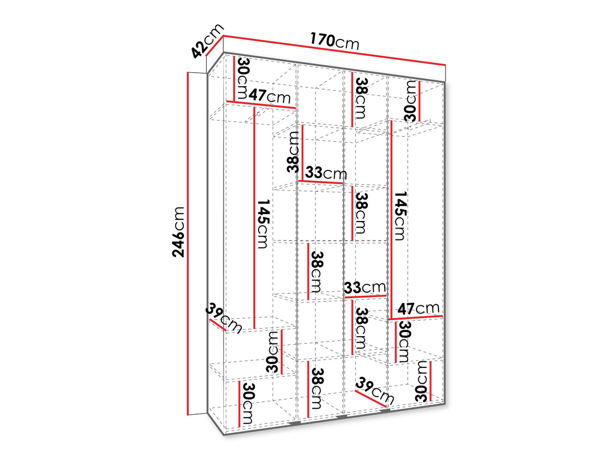 Gardróbszekrény Szafa COMO 1 170 (gł.40), Szín: Fehér, Fogantyú színe: Fekete, Szélesség: 170 cm, Mélység: 42 cm