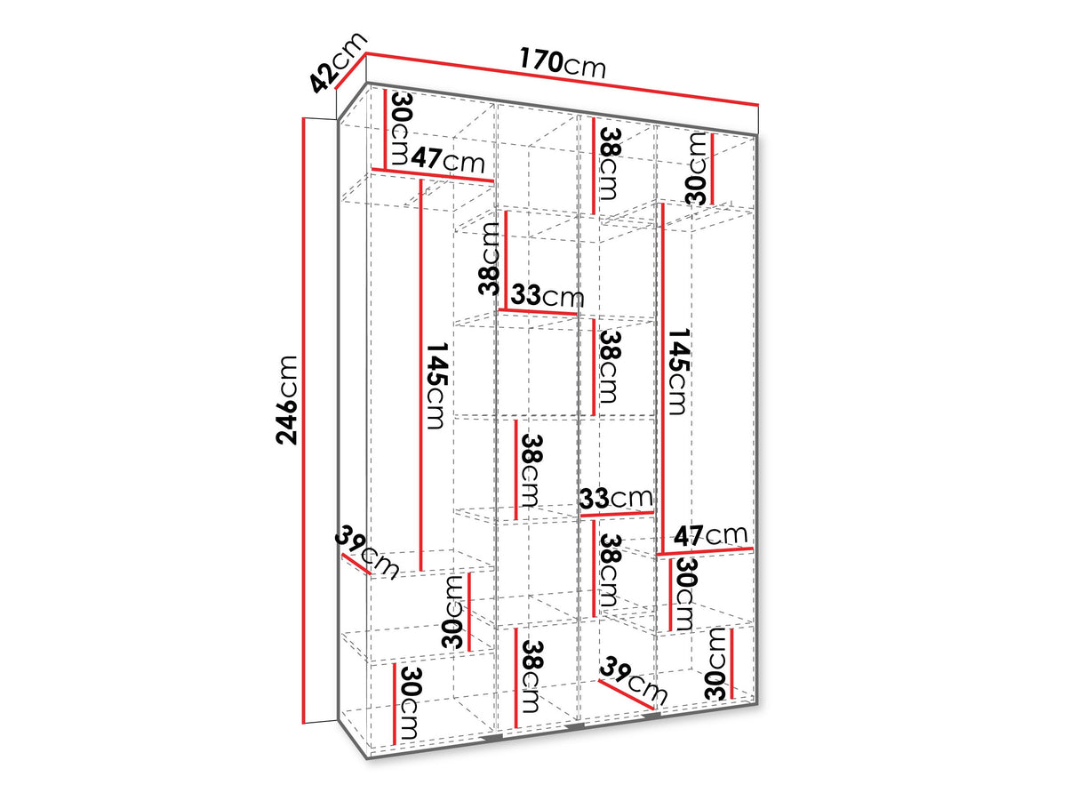 Gardróbszekrény Szafa COMO 1 170 (gł.40), Szín: Fehér, Fogantyú színe: Aranysárga, Szélesség: 170 cm, Mélység: 42 cm