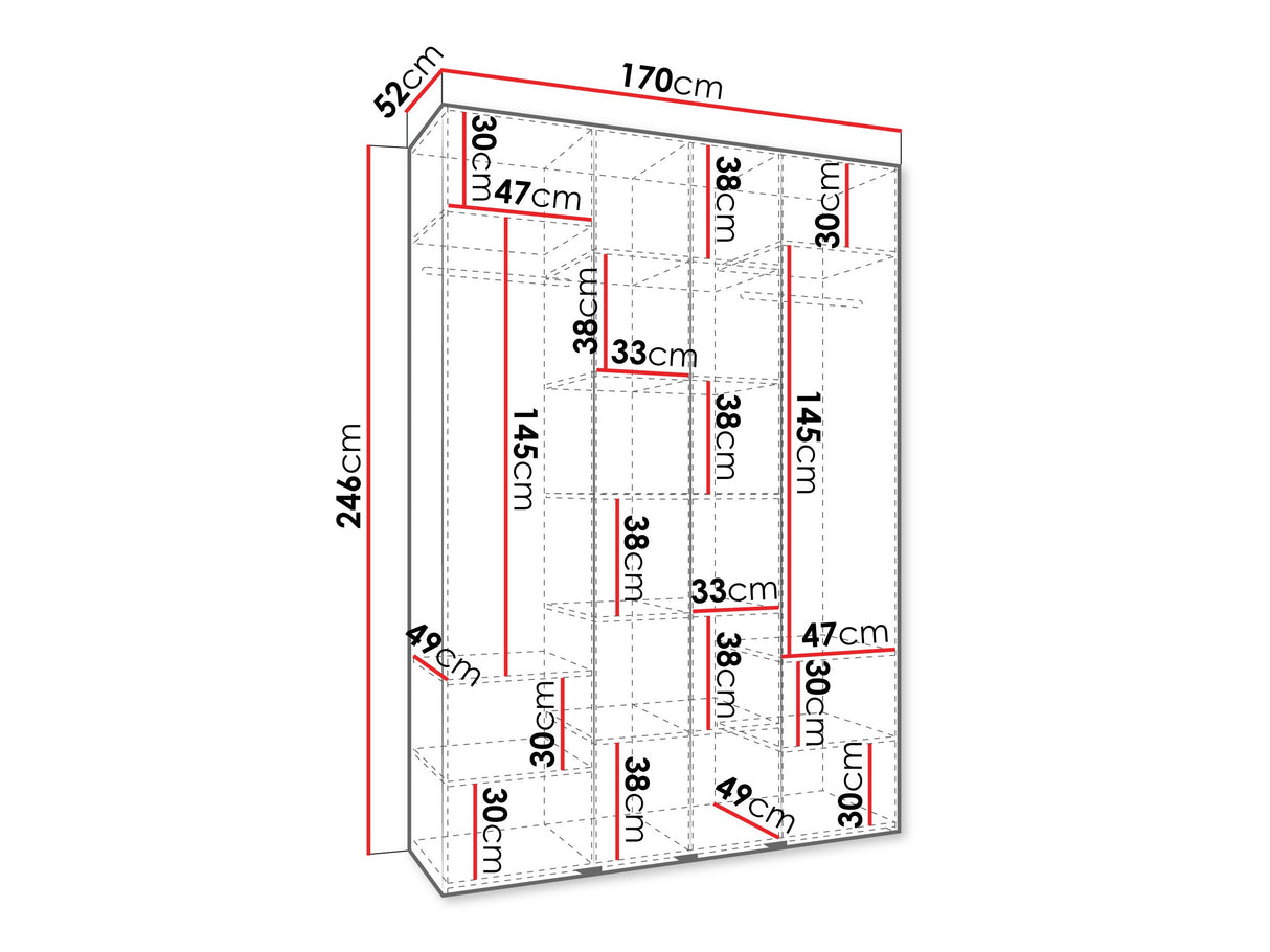 Gardróbszekrény Szafa COMO 1 170 (gł.50), Szín: Fehér, Fogantyú színe: Fekete, Szélesség: 170 cm, Mélység: 52 cm