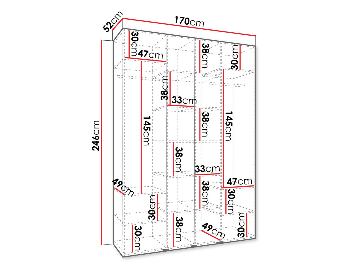 Gardróbszekrény Szafa COMO 1 170 (gł.50), Szín: Fehér, Fogantyú színe: Aranysárga, Szélesség: 170 cm, Mélység: 52 cm