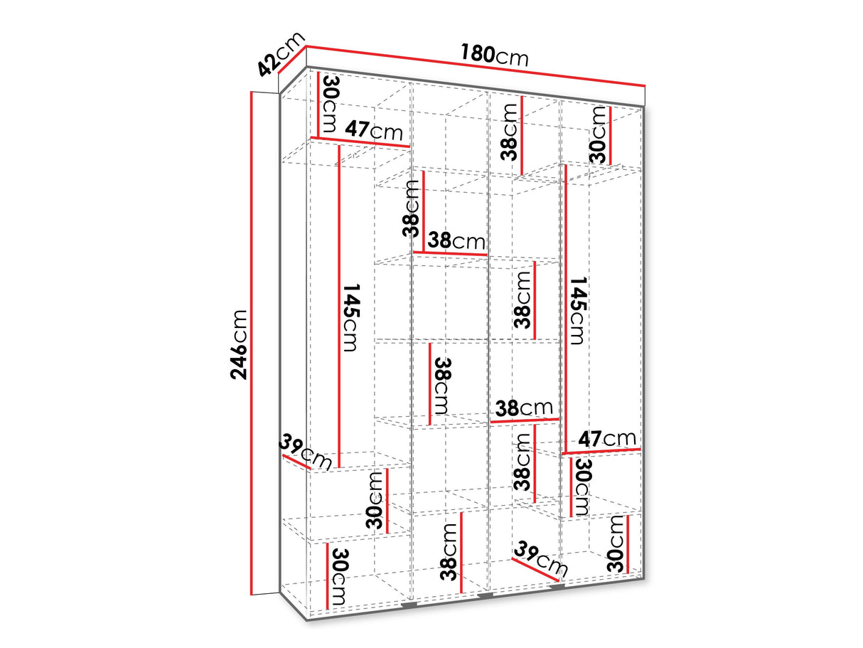 Gardróbszekrény Szafa COMO 1 180 (gł.40), Szín: Fehér, Fogantyú színe: Fekete, Szélesség: 180 cm, Mélység: 42 cm