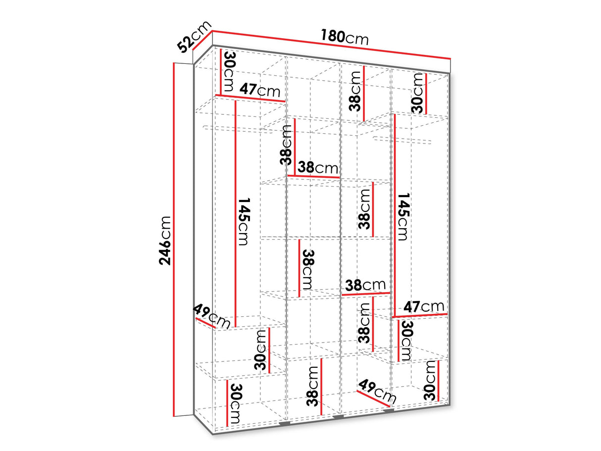 Gardróbszekrény Szafa COMO 1 180 (gł.50), Szín: Fehér, Fogantyú színe: Fekete, Szélesség: 180 cm, Mélység: 52 cm