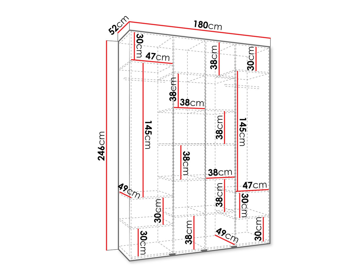 Gardróbszekrény Szafa COMO 1 180 (gł.50), Szín: Fehér, Fogantyú színe: Aranysárga , Szélesség: 180 cm, Mélység: 52 cm