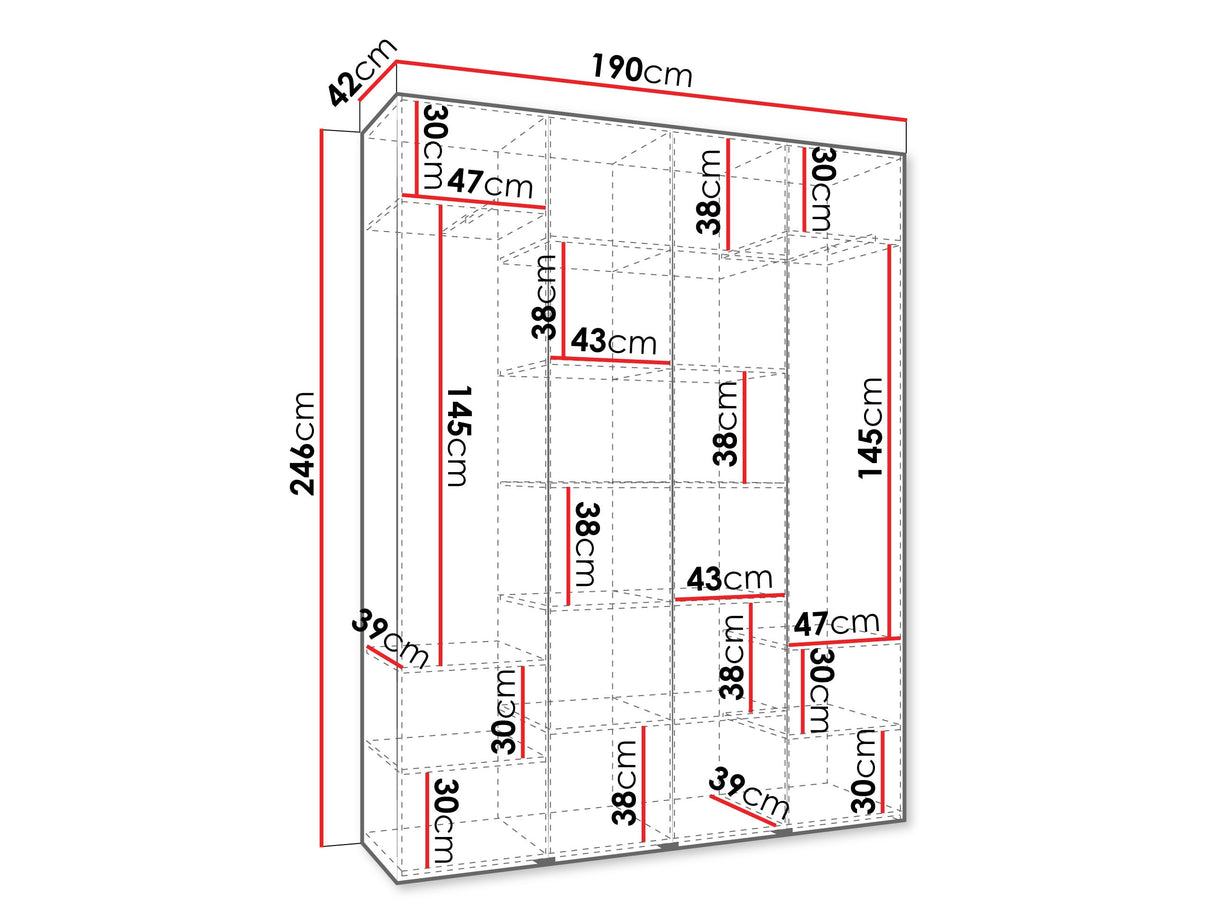 Gardróbszekrény Szafa COMO 1 190 (gł.40), Szín: Fehér, Fogantyú színe: Aranysárga, Szélesség: 190 cm, Mélység: 42 cm