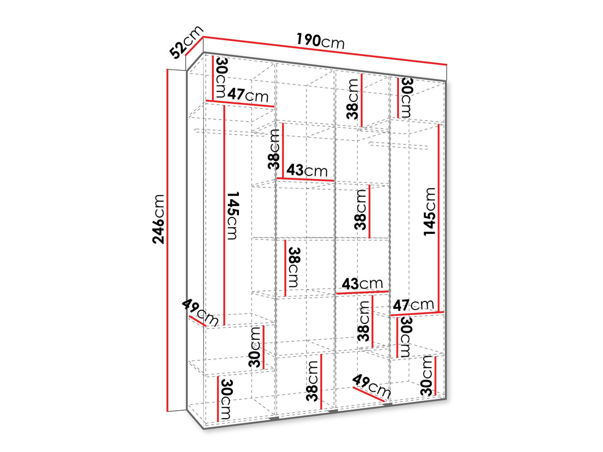 Gardróbszekrény Szafa COMO 1 190 (gł.50), Szín: Fehér, Fogantyú színe: Aranysárga, Szélesség: 190 cm, Mélység: 52 cm