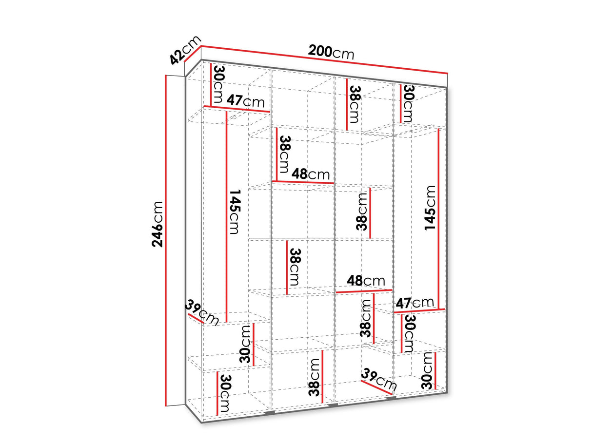 Gardróbszekrény Szafa COMO 1 200 (gł.40), Szín: Fehér, Fogantyú színe: Fekete, Szélesség: 200 cm, Mélység: 42 cm
