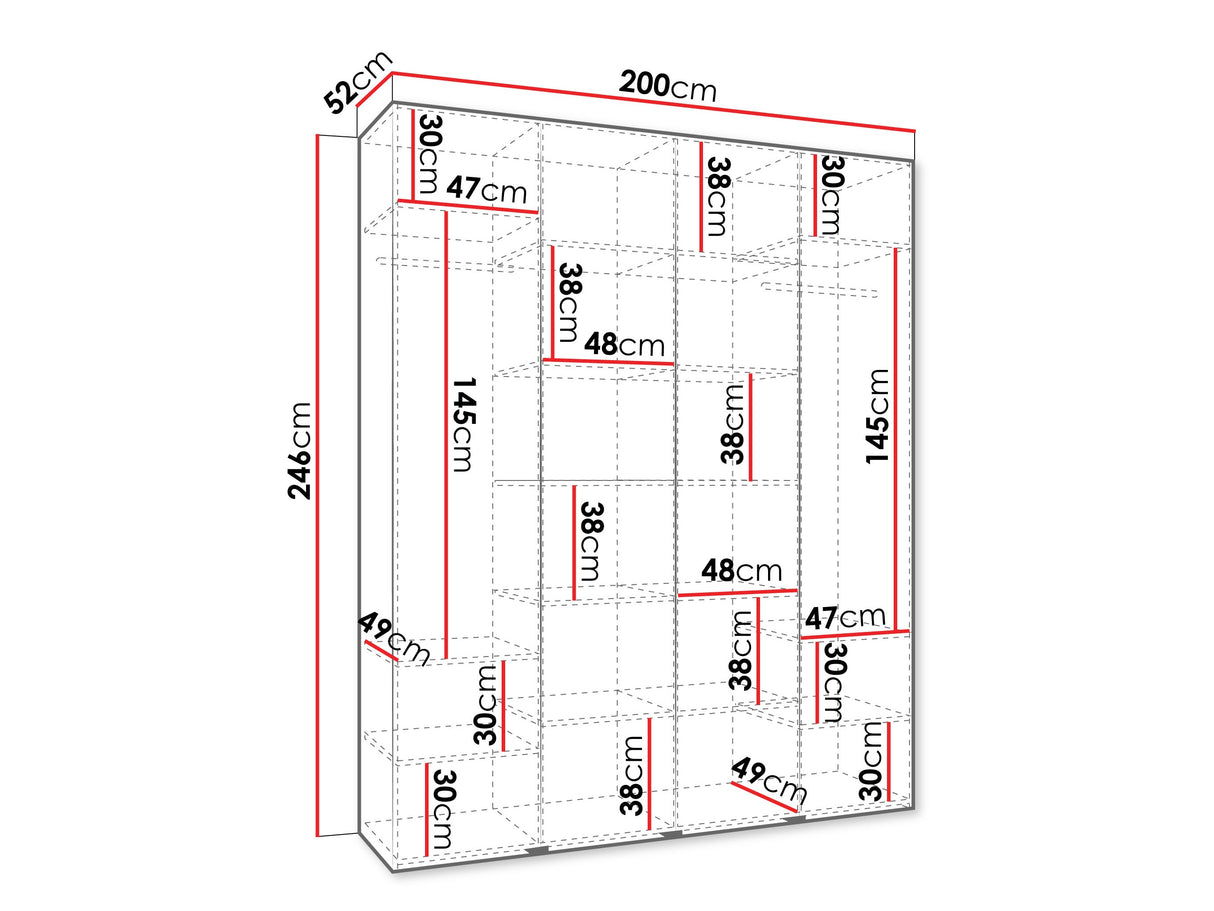 Gardróbszekrény Szafa COMO 1 200 (gł.50), Szín: Fehér, Fogantyú színe: Fekete, Szélesség: 200 cm, Mélység: 52 cm