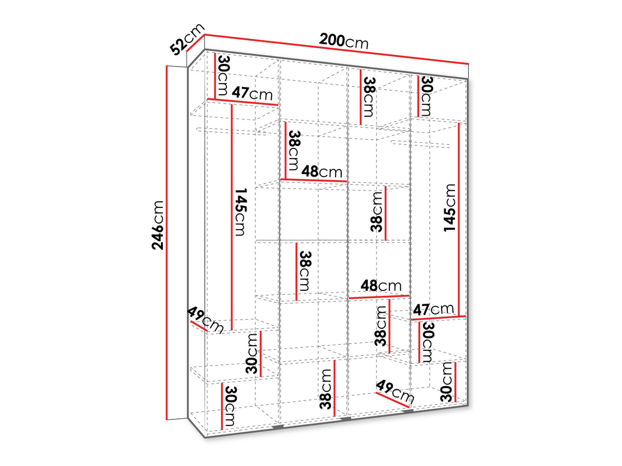 Gardróbszekrény Szafa COMO 1 200 (gł.50), Szín: Fehér, Fogantyú színe: Aranysárga, Szélesség: 200 cm, Mélység: 52 cm