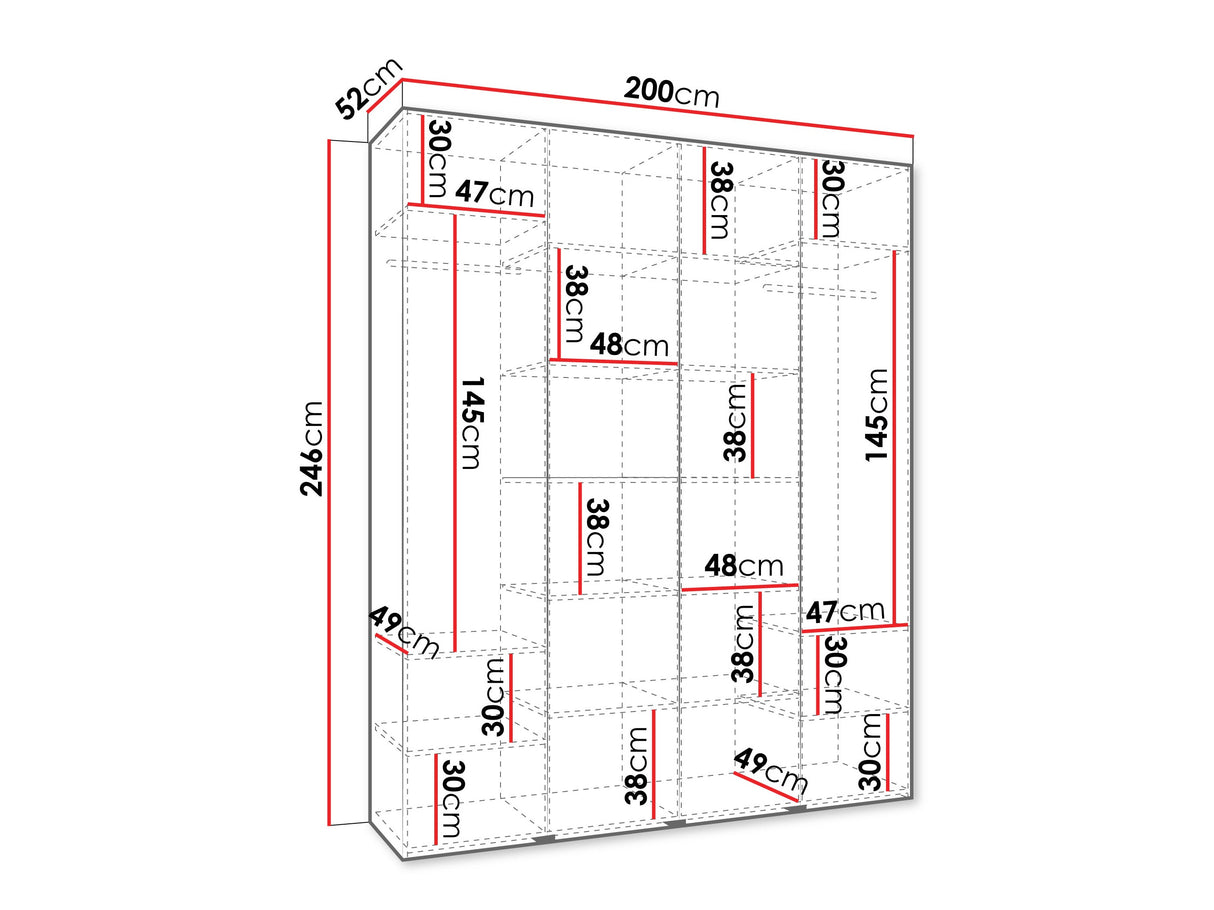 Gardróbszekrény Szafa COMO 1 200 (gł.50), Szín: Kasmír, Fogantyú színe: Aranysárga, Szélesség: 200 cm, Mélység: 52 cm