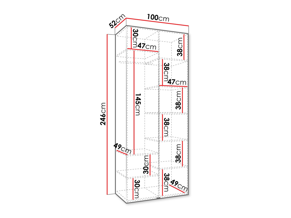 Gardróbszekrény Szafa COMO 2 100 (gł.50), Szín: Fehér, Fogantyú színe: Aranysárga, Szélesség: 100 cm, Mélység: 52 cm