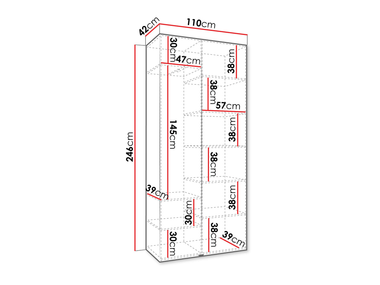 Gardróbszekrény Szafa COMO 2 110 (gł.40), Szín: Fehér, Fogantyú színe: Fekete, Szélesség: 110 cm, Mélység: 42 cm