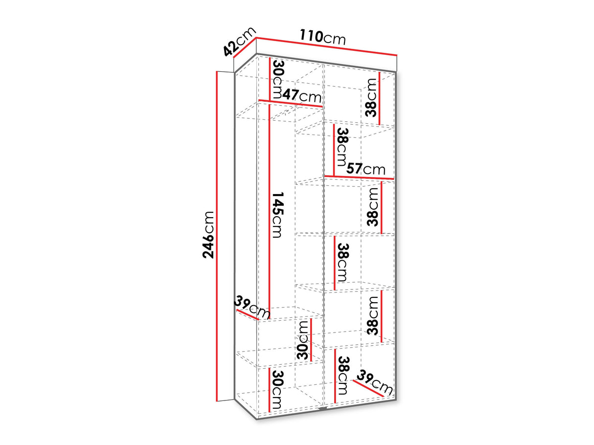 Gardróbszekrény Szafa COMO 2 110 (gł.40), Szín: Fehér, Fogantyú színe: Aranysárga, Szélesség: 110 cm, Mélység: 42 cm