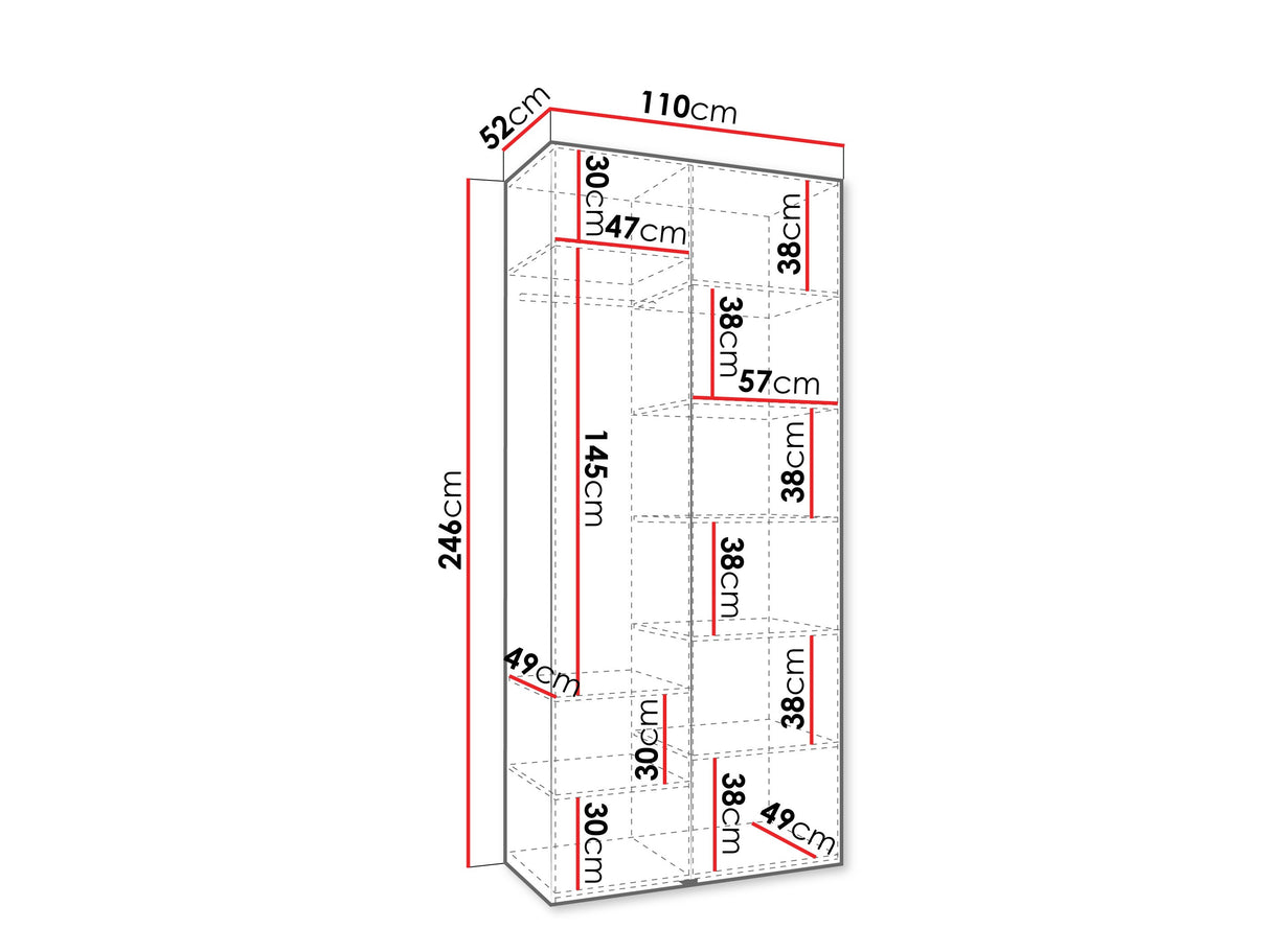 Gardróbszekrény Szafa COMO 2 110 (gł.50), Szín: Fehér, Fogantyú színe: Fekete, Szélesség: 110 cm, Mélység: 52 cm