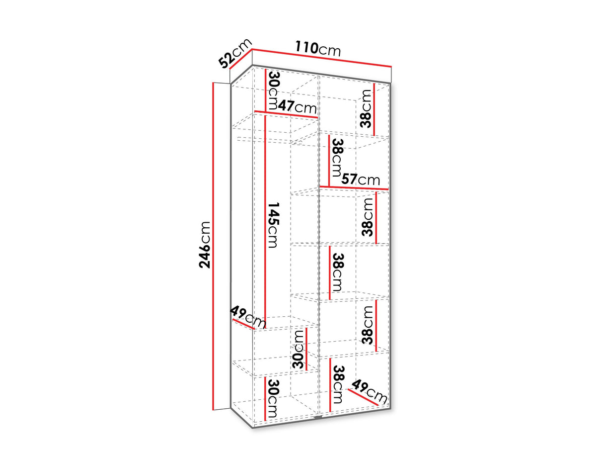 Gardróbszekrény Szafa COMO 2 110 (gł.50), Szín: Fehér, Fogantyú színe: Aranysárga, Szélesség: 110 cm, Mélység: 52 cm