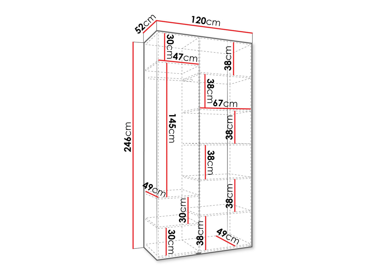 Gardróbszekrény Szafa COMO 2 120/130/140/150/160 (gł.40/50), Szín: Fehér, Fogantyú színe: Fekete, Szélesség: 120 cm, Mélység: 52 cm