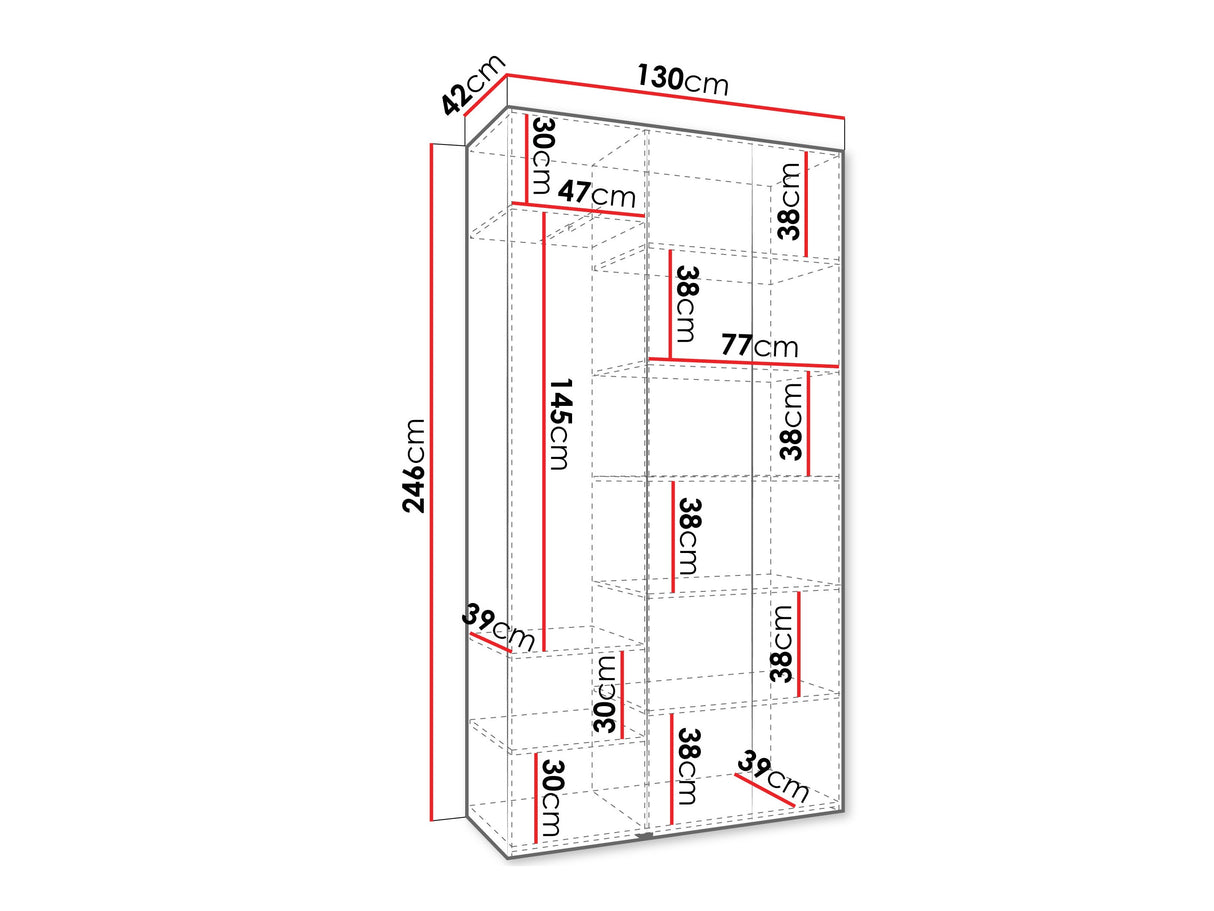 Gardróbszekrény Szafa COMO 2 120/130/140/150/160 (gł.40/50), Szín: Fehér, Fogantyú színe: Fekete, Szélesség: 130 cm, Mélység: 42 cm