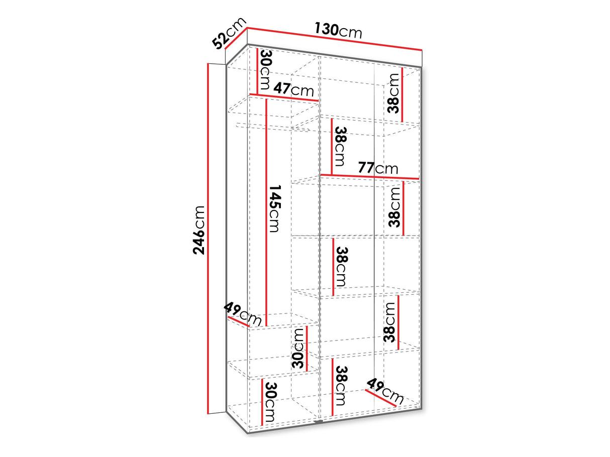 Gardróbszekrény Szafa COMO 2 120/130/140/150/160 (gł.40/50), Szín: Fehér, Fogantyú színe: Fekete, Szélesség: 130 cm, Mélység: 52 cm