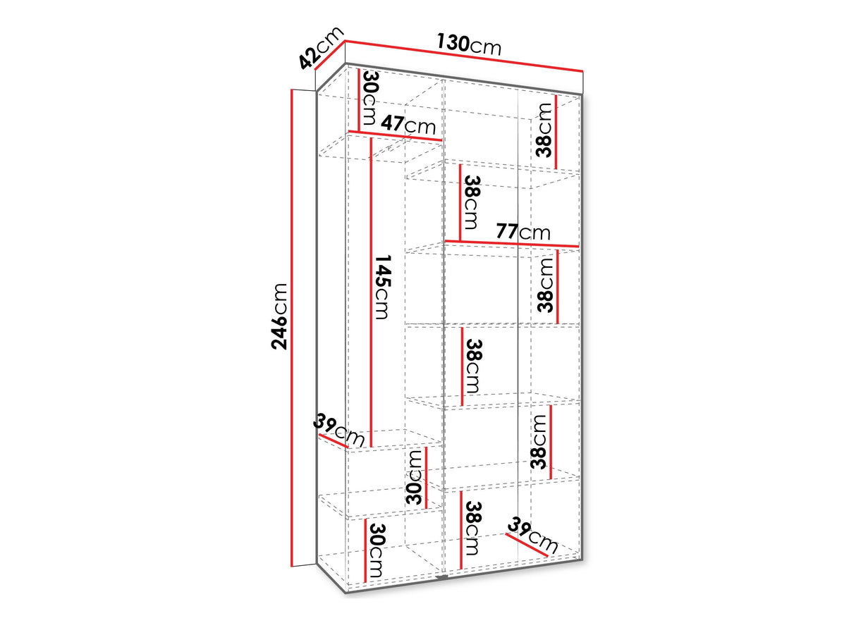 Gardróbszekrény Szafa COMO 2 120/130/140/150/160 (gł.40/50), Szín: Fehér, Fogantyú színe: Aranysárga, Szélesség: 130 cm, Mélység: 42 cm