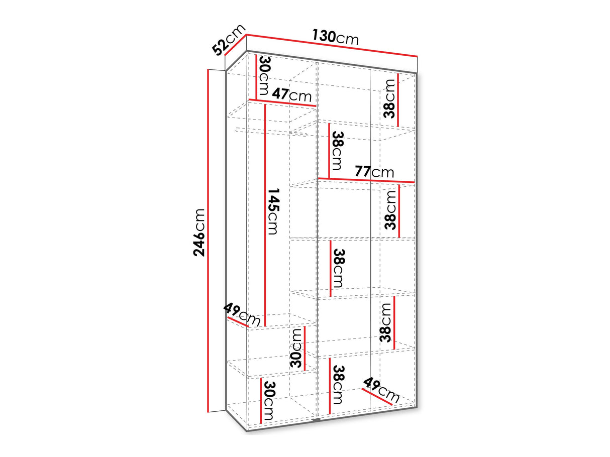 Gardróbszekrény Szafa COMO 2 120/130/140/150/160 (gł.40/50), Szín: Fehér, Fogantyú színe: Aranysárga, Szélesség: 130 cm, Mélység: 52 cm