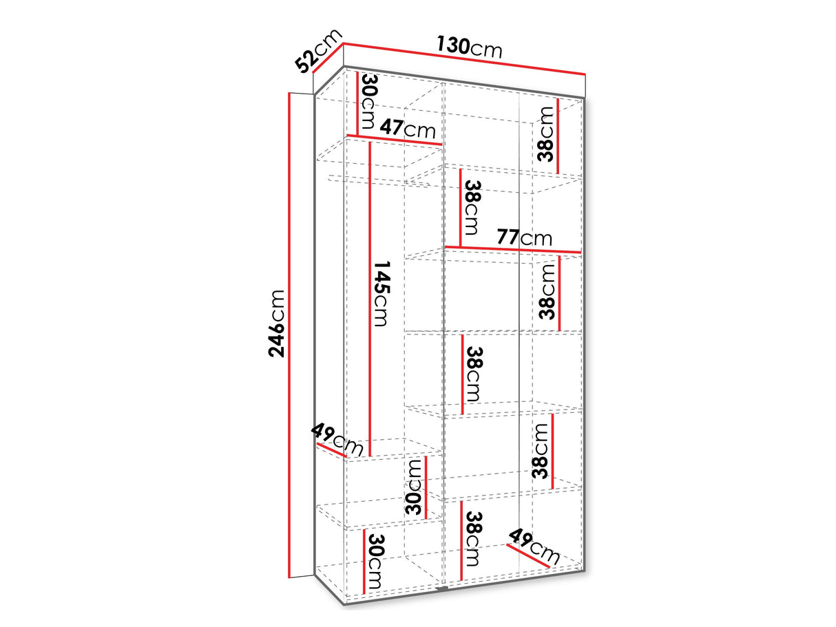 Gardróbszekrény Szafa COMO 2 120/130/140/150/160 (gł.40/50), Szín: Kasmír, Fogantyú színe: Aranysárga, Szélesség: 130 cm, Mélység: 52 cm