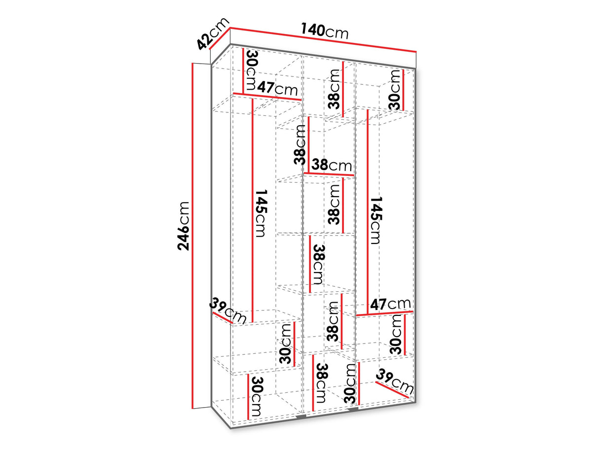 Gardróbszekrény Szafa COMO 2 120/130/140/150/160 (gł.40/50), Szín: Fehér, Fogantyú színe: Fekete, Szélesség: 140 cm, Mélység: 42 cm