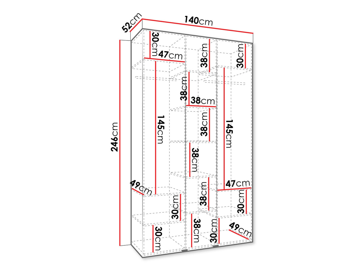Gardróbszekrény Szafa COMO 2 120/130/140/150/160 (gł.40/50), Szín: Fehér, Fogantyú színe: Fekete, Szélesség: 140 cm, Mélység: 52 cm