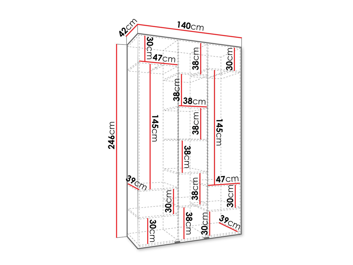 Gardróbszekrény Szafa COMO 2 120/130/140/150/160 (gł.40/50), Szín: Fehér, Fogantyú színe: Aranysárga, Szélesség: 140 cm, Mélység: 42 cm