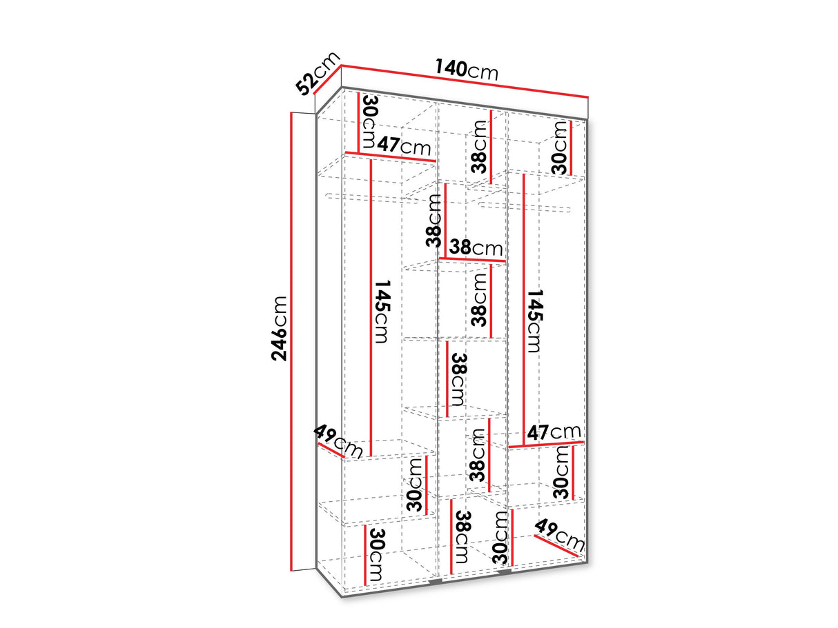 Gardróbszekrény Szafa COMO 2 120/130/140/150/160 (gł.40/50), Szín: Kasmír, Fogantyú színe: Fekete, Szélesség: 140 cm, Mélység: 52 cm
