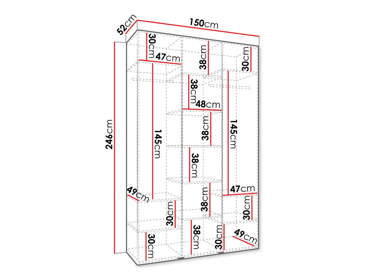 Gardróbszekrény Szafa COMO 2 120/130/140/150/160 (gł.40/50), Szín: Fehér, Fogantyú színe: Fekete, Szélesség: 150 cm, Mélység: 52 cm