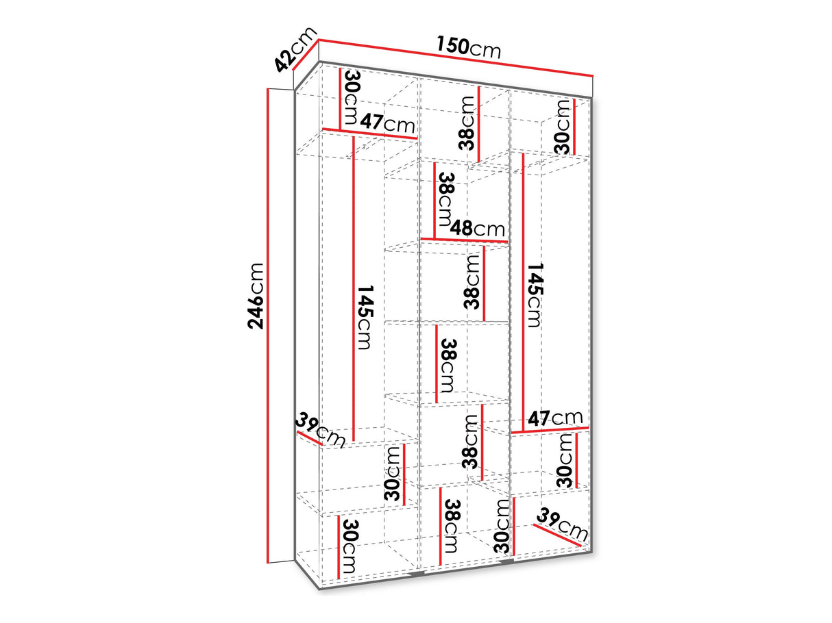 Gardróbszekrény Szafa COMO 2 120/130/140/150/160 (gł.40/50), Szín: Fehér, Fogantyú színe: Aranysárga, Szélesség: 150 cm, Mélység: 42 cm