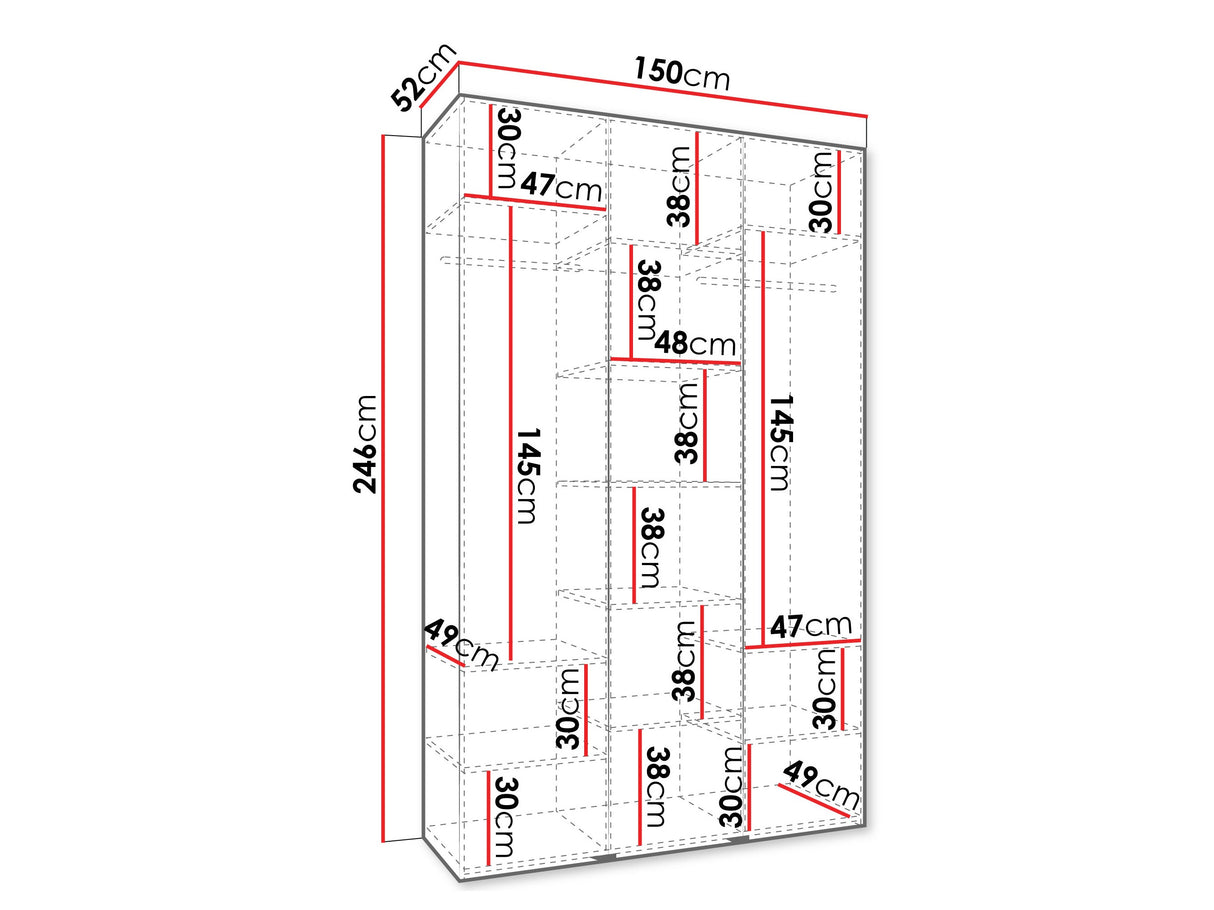 Gardróbszekrény Szafa COMO 2 120/130/140/150/160 (gł.40/50), Szín: Fehér, Fogantyú színe: Aranysárga, Szélesség: 150 cm, Mélység: 52 cm