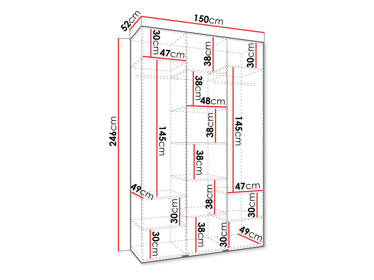 Gardróbszekrény Szafa COMO 2 120/130/140/150/160 (gł.40/50), Szín: Kasmír, Fogantyú színe: Fekete, Szélesség: 150 cm, Mélység: 52 cm