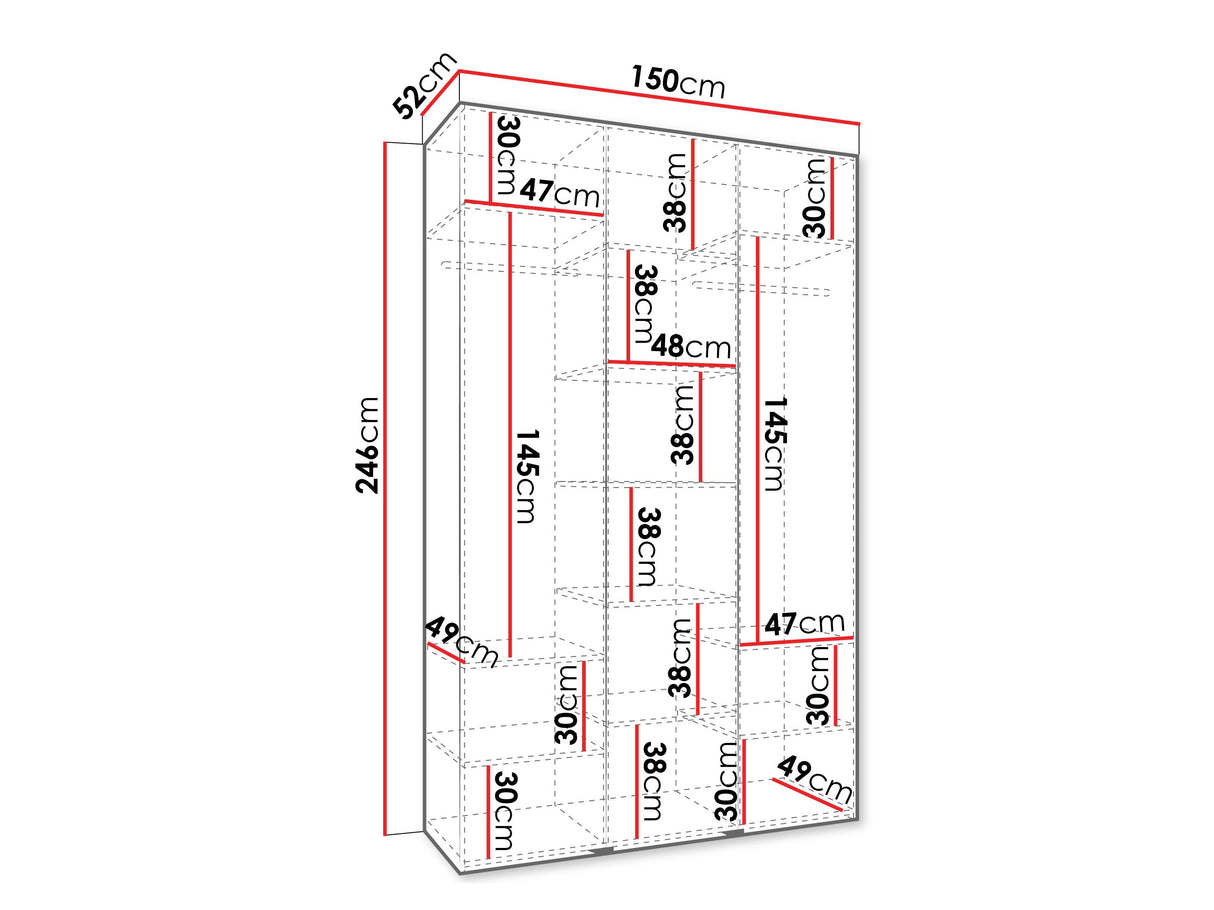 Gardróbszekrény Szafa COMO 2 120/130/140/150/160 (gł.40/50), Szín: Kasmír, Fogantyú színe: Aranysárga, Szélesség: 150 cm, Mélység: 52 cm