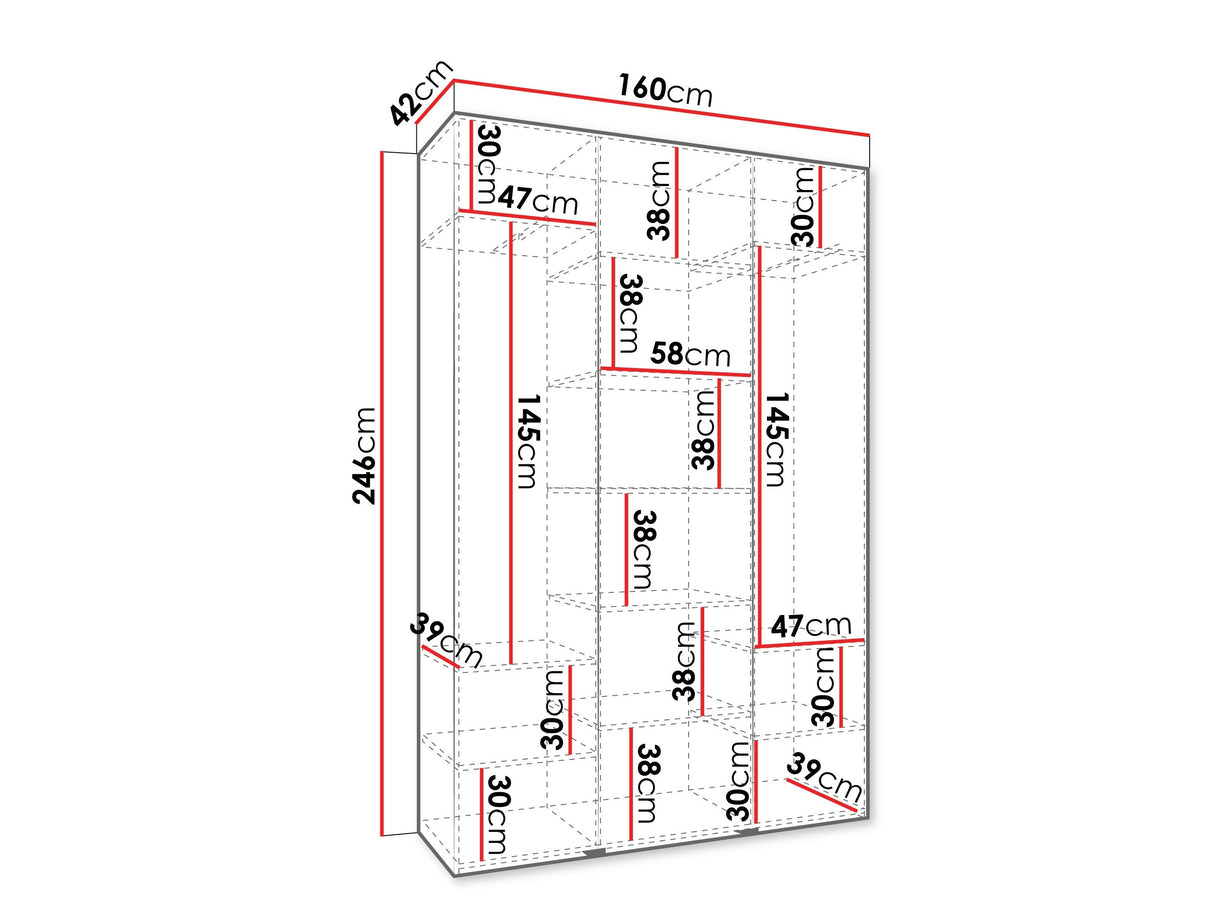Gardróbszekrény Szafa COMO 2 120/130/140/150/160 (gł.40/50), Szín: Fehér, Fogantyú színe: Fekete, Szélesség: 160 cm, Mélység: 42 cm