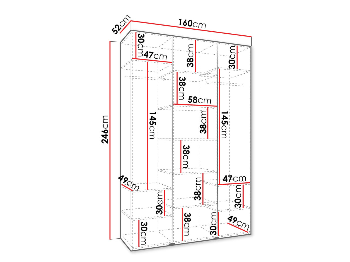 Gardróbszekrény Szafa COMO 2 120/130/140/150/160 (gł.40/50), Szín: Fehér, Fogantyú színe: Fekete, Szélesség: 160 cm, Mélység: 52 cm