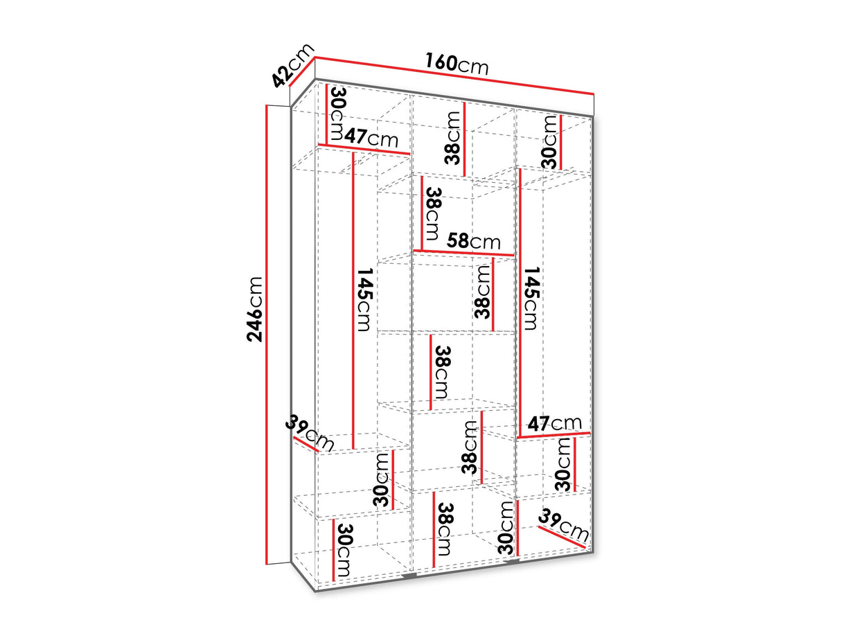 Gardróbszekrény Szafa COMO 2 120/130/140/150/160 (gł.40/50), Szín: Fehér, Fogantyú színe: Aranysárga, Szélesség: 160 cm, Mélység: 42 cm