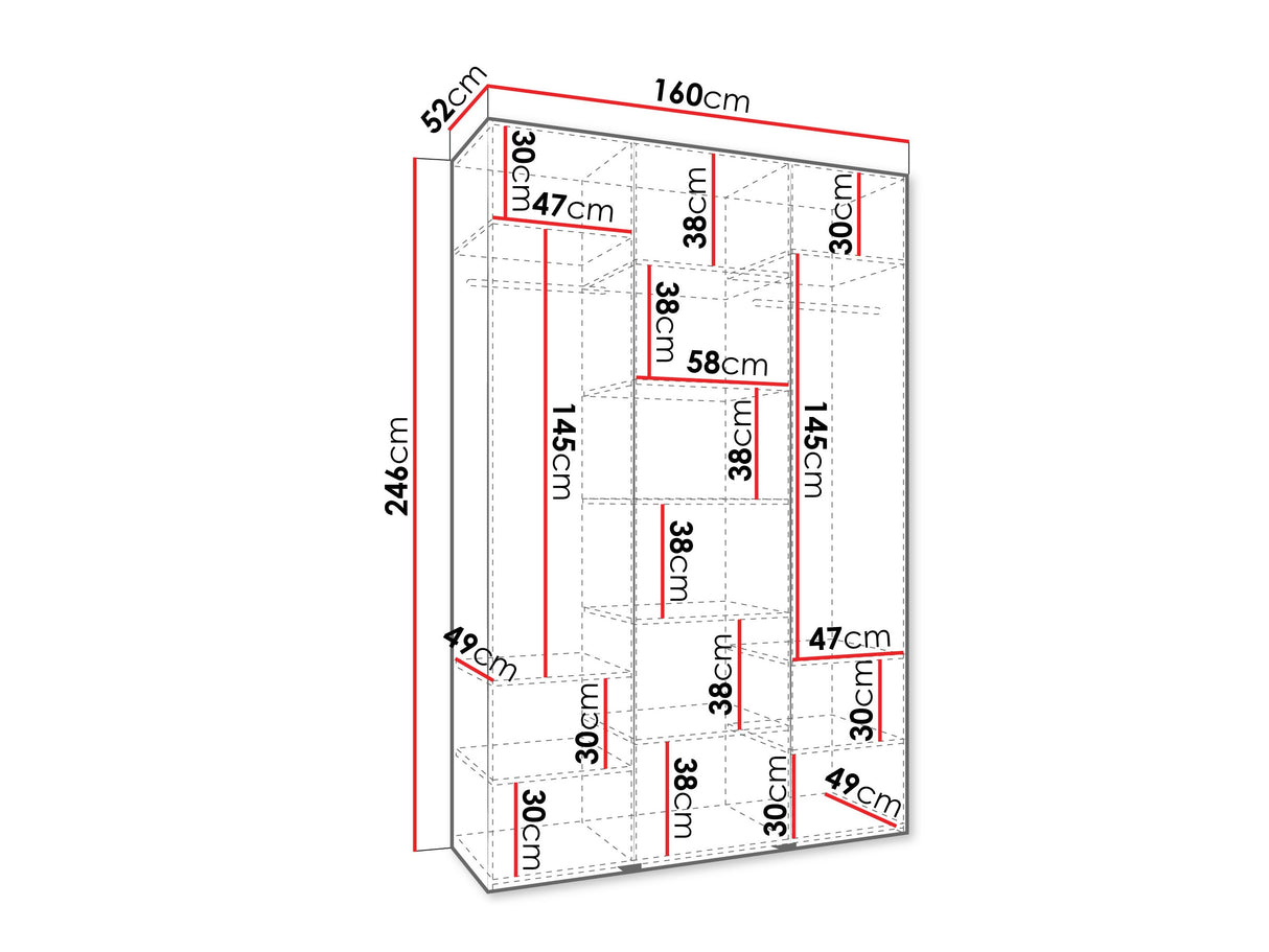 Gardróbszekrény Szafa COMO 2 120/130/140/150/160 (gł.40/50), Szín: Fehér, Fogantyú színe: Aranysárga, Szélesség: 160 cm, Mélység: 52 cm