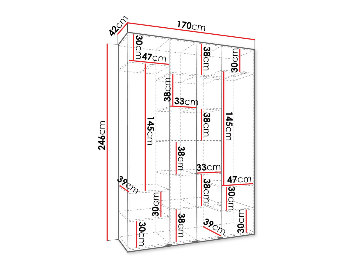 Gardróbszekrény Szafa COMO 2 170/180/190/200 (gł.40/50), Szín: Fehér, Fogantyú színe: Fekete, Szélesség: 170 cm, Mélység: 42 cm