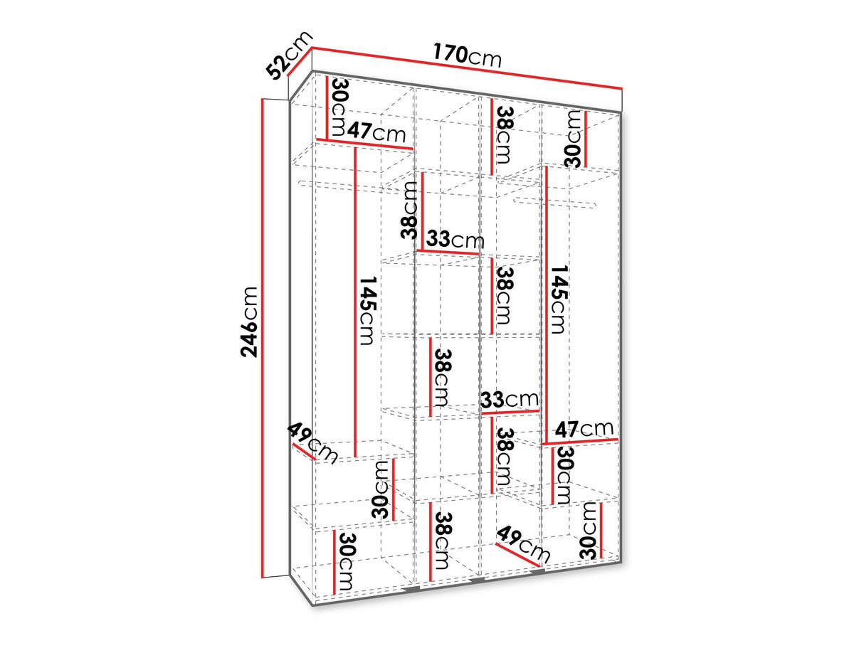 Gardróbszekrény Szafa COMO 2 170/180/190/200 (gł.40/50), Szín: Fehér, Fogantyú színe: Fekete, Szélesség: 170 cm, Mélység: 52 cm