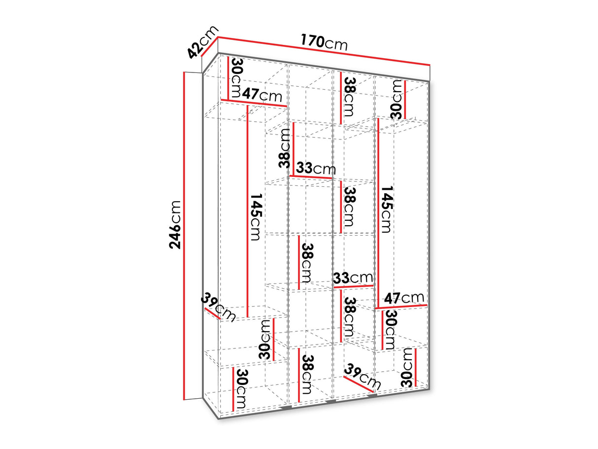 Gardróbszekrény Szafa COMO 2 170/180/190/200 (gł.40/50), Szín: Fehér, Fogantyú színe: Aranysárga, Szélesség: 170 cm, Mélység: 42 cm