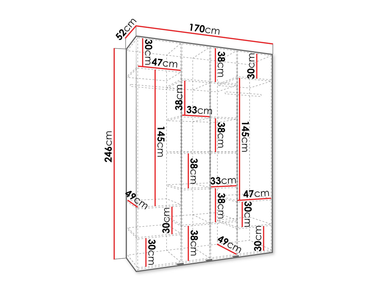 Gardróbszekrény Szafa COMO 2 170/180/190/200 (gł.40/50), Szín: Fehér, Fogantyú színe: Aranysárga, Szélesség: 170 cm, Mélység: 52 cm