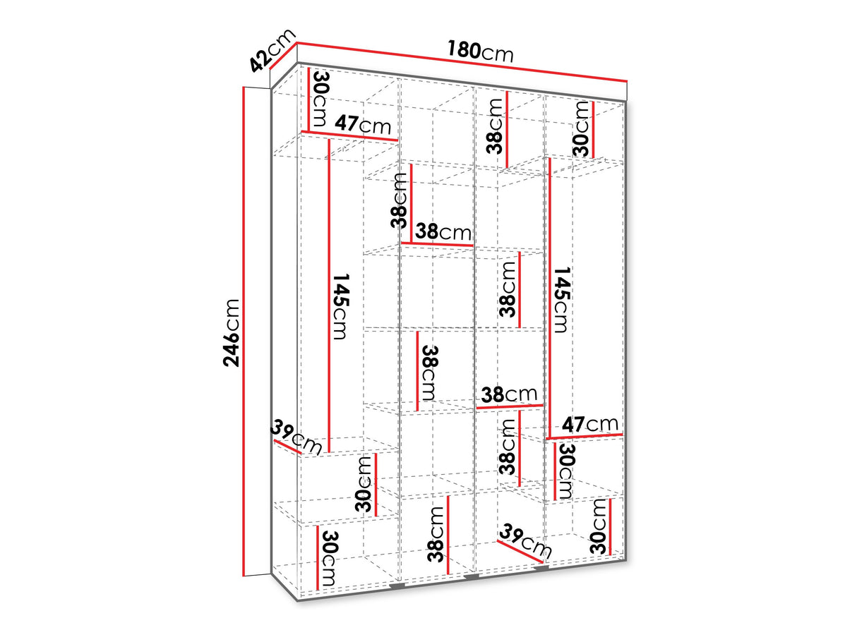 Gardróbszekrény Szafa COMO 2 170/180/190/200 (gł.40/50), Szín: Fehér, Fogantyú színe: Fekete, Szélesség: 180 cm, Mélység: 42 cm