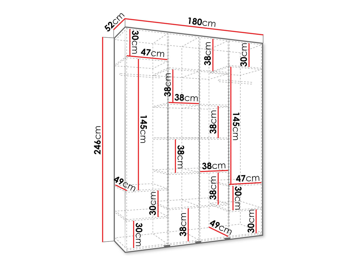 Gardróbszekrény Szafa COMO 2 170/180/190/200 (gł.40/50), Szín: Fehér, Fogantyú színe: Fekete, Szélesség: 180 cm, Mélység: 52 cm