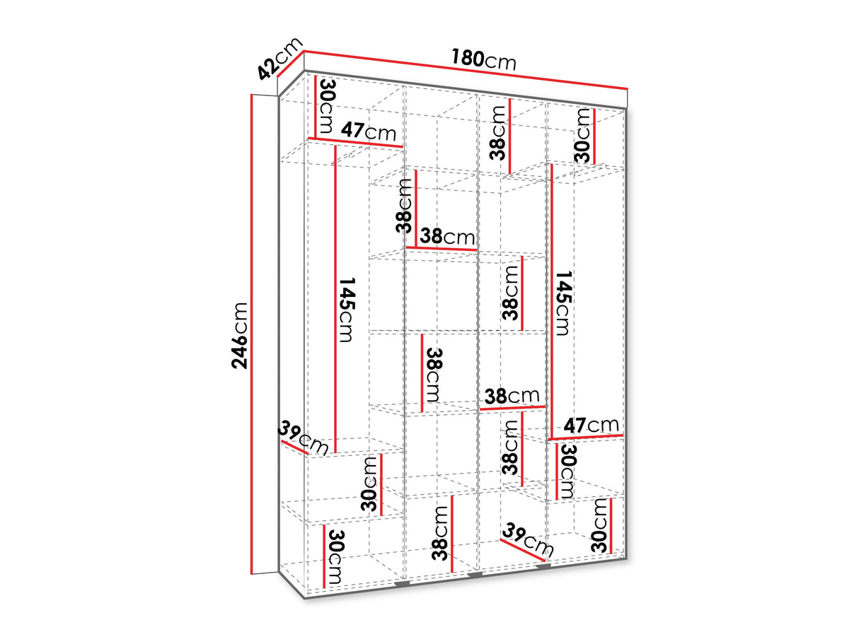 Gardróbszekrény Szafa COMO 2 170/180/190/200 (gł.40/50), Szín: Fehér, Fogantyú színe: Aranysárga, Szélesség: 180 cm, Mélység: 42 cm