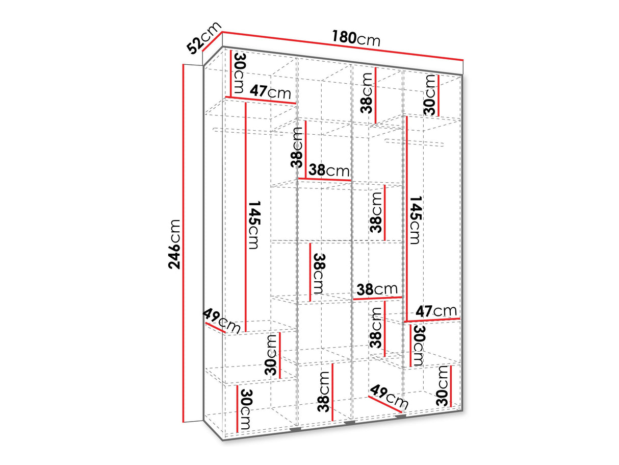 Gardróbszekrény Szafa COMO 2 170/180/190/200 (gł.40/50), Szín: Fehér, Fogantyú színe: Aranysárga, Szélesség: 180 cm, Mélység: 52 cm