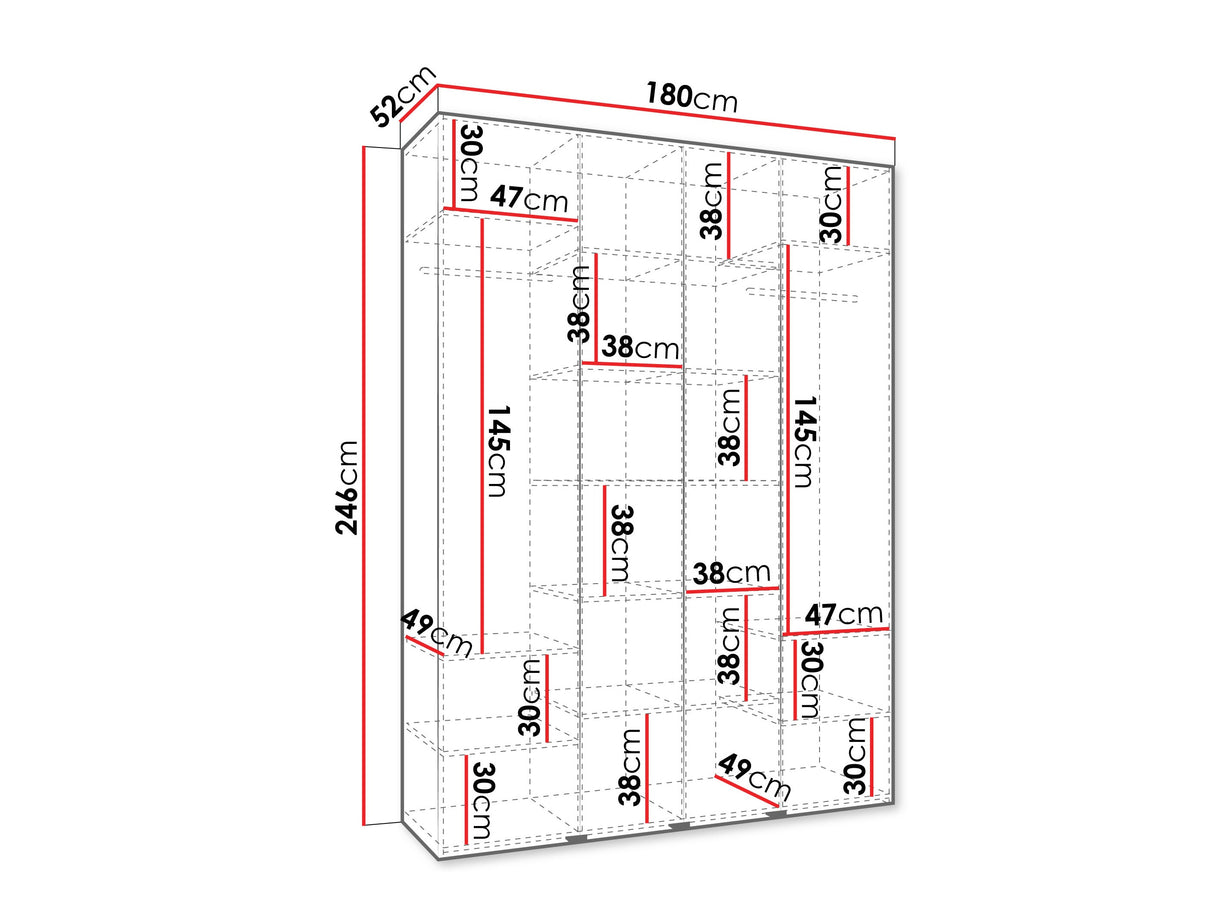 Gardróbszekrény Szafa COMO 2 170/180/190/200 (gł.40/50), Szín: Kasmír, Fogantyú színe: Fekete, Szélesség: 180 cm, Mélység: 52 cm