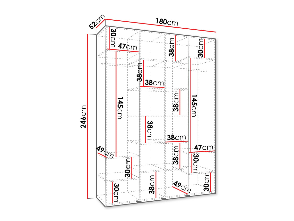Gardróbszekrény Szafa COMO 2 170/180/190/200 (gł.40/50), Szín: Kasmír, Fogantyú színe: Aranysárga, Szélesség: 180 cm, Mélység: 52 cm