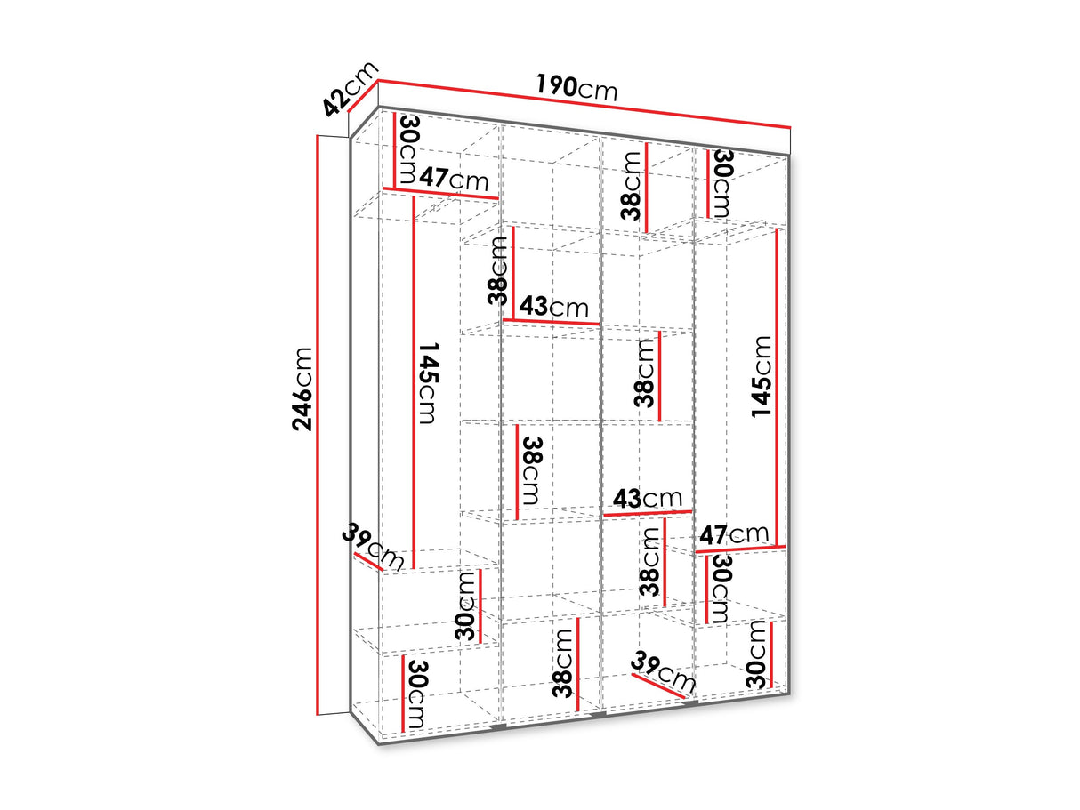 Gardróbszekrény Szafa COMO 2 170/180/190/200 (gł.40/50), Szín: Fehér, Fogantyú színe: Fekete, Szélesség: 190 cm, Mélység: 42 cm